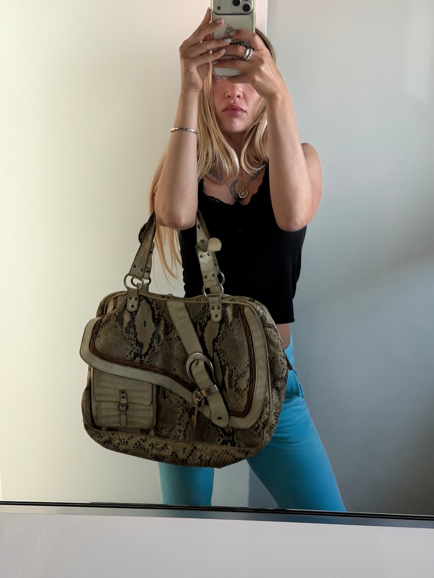 Christian Dior Gaucho Double Saddle Bag Python & Crocodile | John Galliano Era ~2005