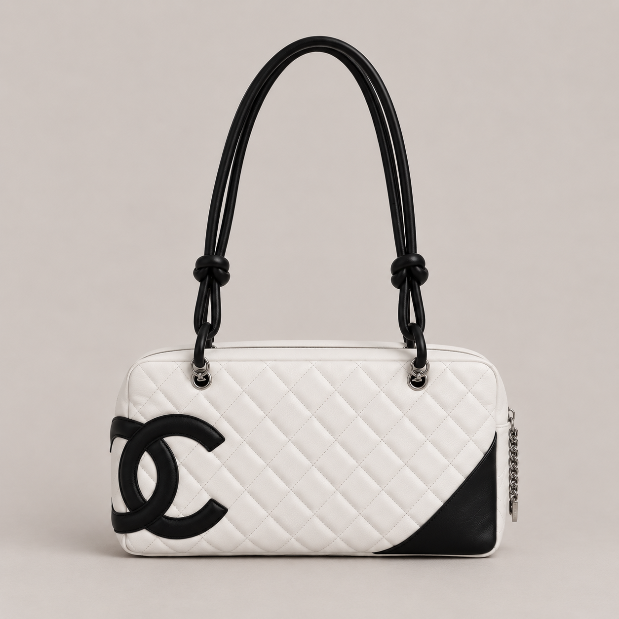 ICONIC CHANEL CAMBON BOWLER BAG IN WHITE & BLACK LAMBSKIN
