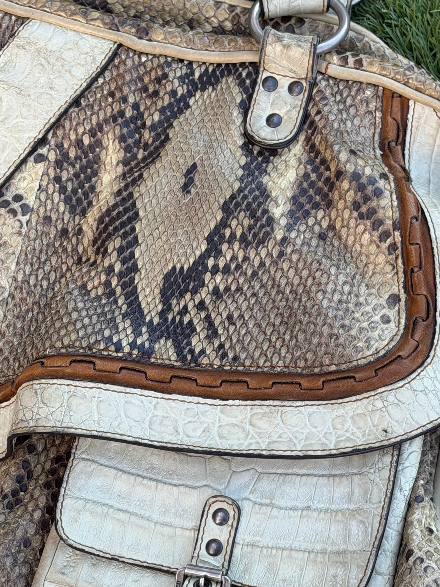 Christian Dior Gaucho Double Saddle Bag Python & Crocodile | John Galliano Era ~2005