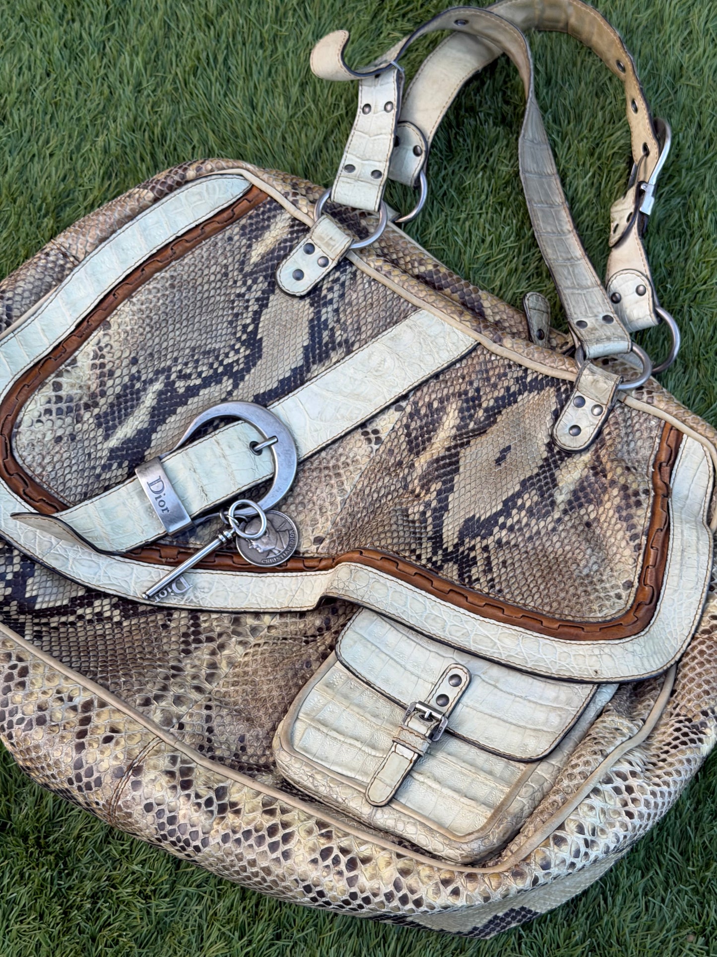 Christian Dior Gaucho Double Saddle Bag Python & Crocodile | John Galliano Era ~2005