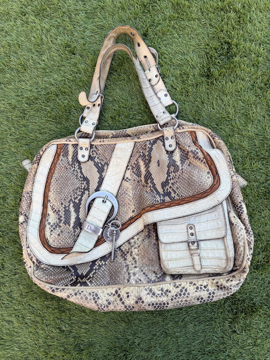 Christian Dior Gaucho Double Saddle Bag Python & Crocodile | John Galliano Era ~2005