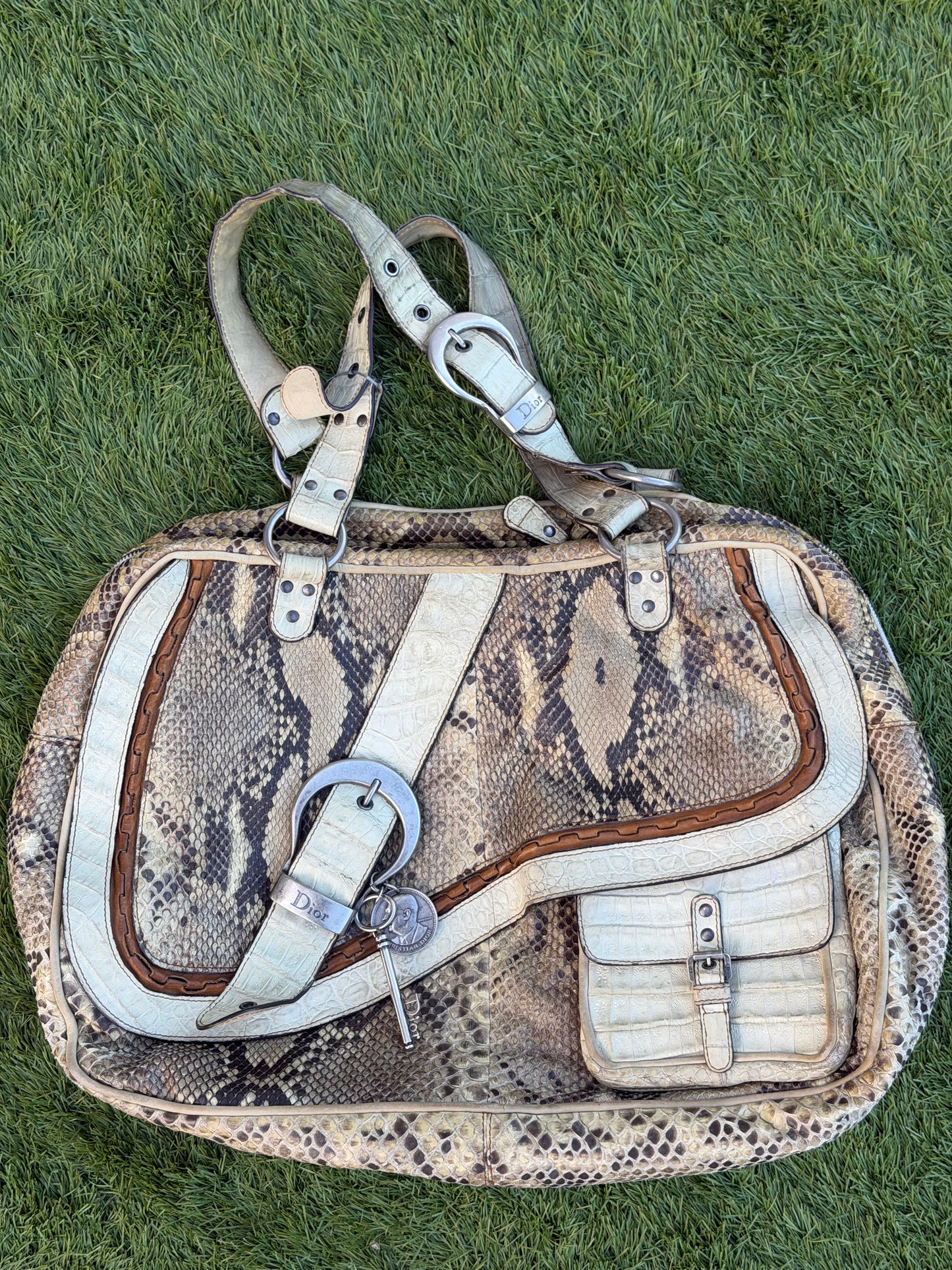 Christian Dior Gaucho Double Saddle Bag Python & Crocodile | John Galliano Era ~2005