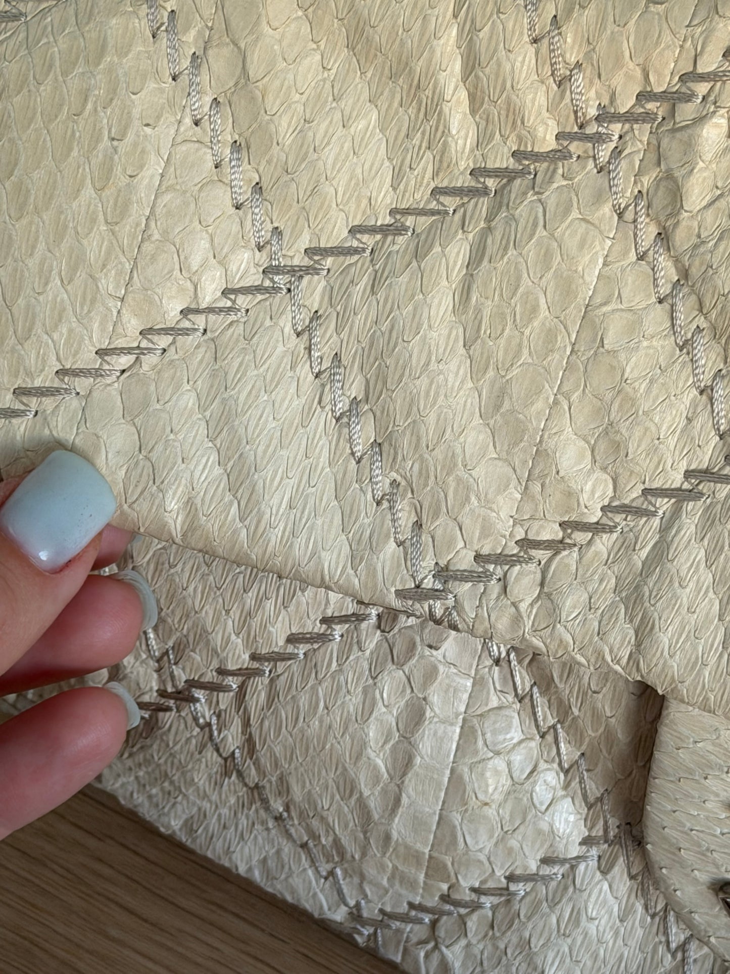 CHANEL ULTIMATE STITCH EAST-WEST WATER SNAKE FLAP BAG – BEIGE