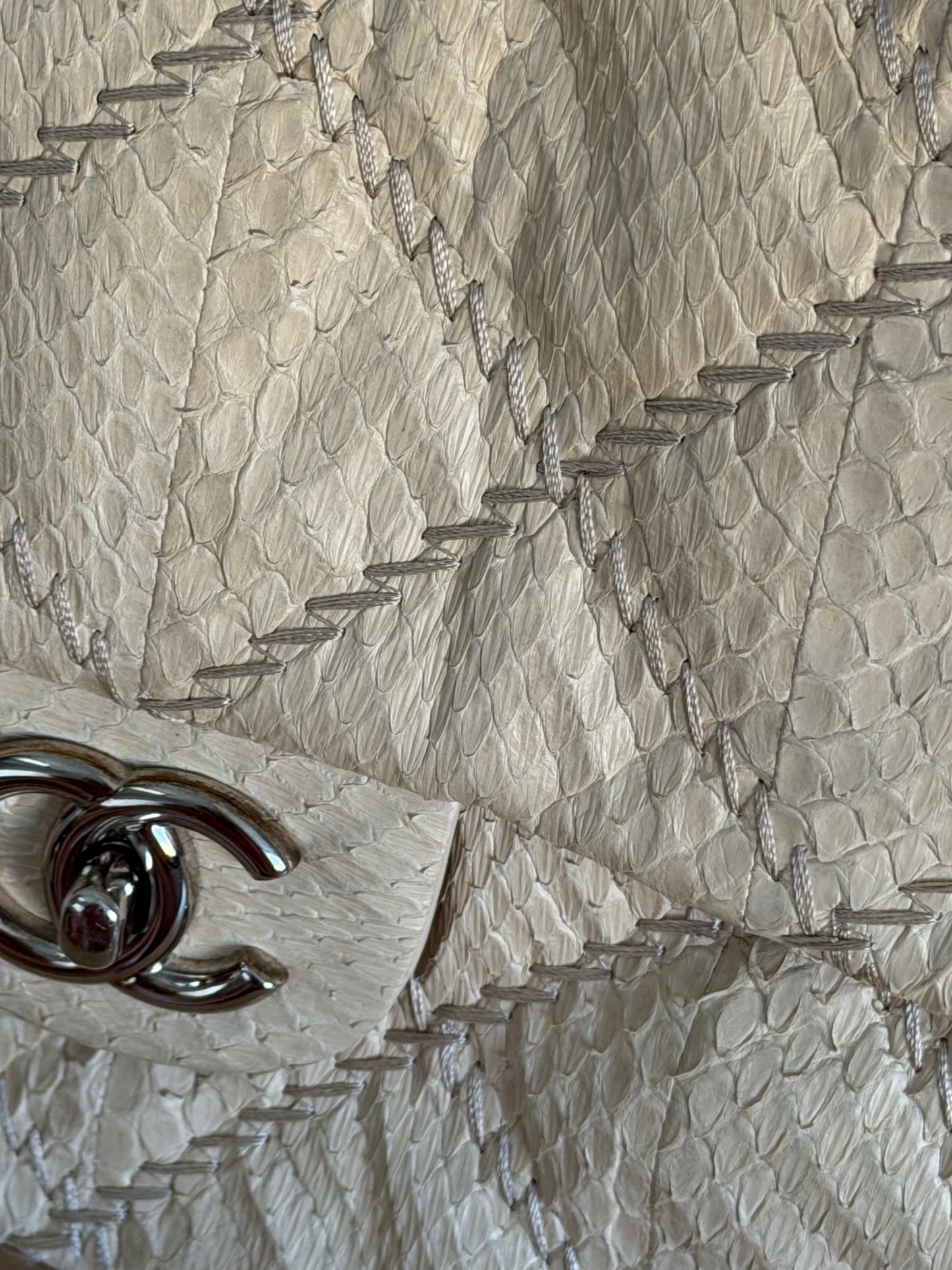 CHANEL ULTIMATE STITCH EAST-WEST WATER SNAKE FLAP BAG – BEIGE