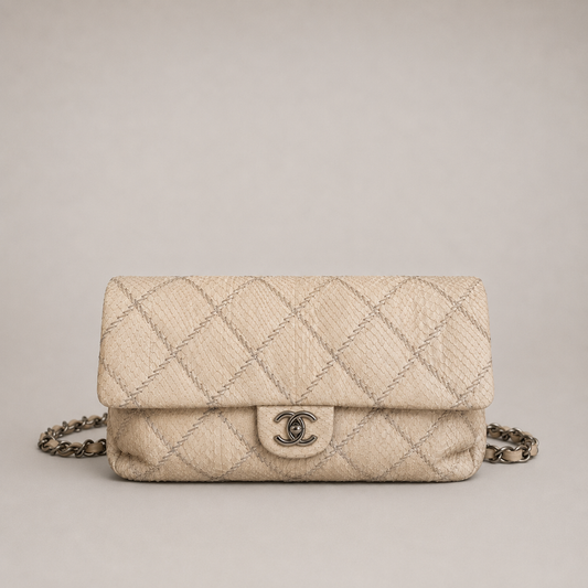 CHANEL ULTIMATE STITCH EAST-WEST WATER SNAKE FLAP BAG – BEIGE