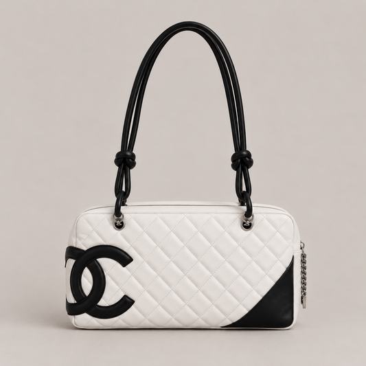 ICONIC CHANEL CAMBON BOWLER BAG IN WHITE & BLACK LAMBSKIN